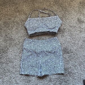 NWOT Amazon Women's White Bike Shorts with Black Speckle Print